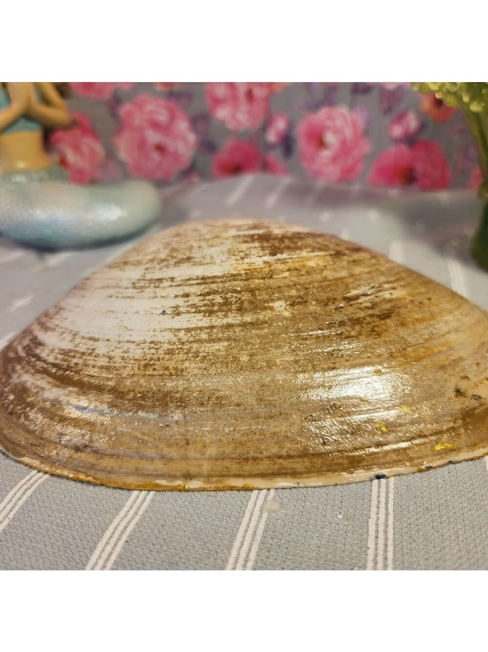 DECOUPAGE CLAM SHELL DECOUPAGE BLUE DESIGN TRINKET DISH - Picture 10 of 13